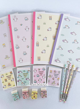可爱动物手绘风限定 日本mind wave限量笔记本便签本木铅笔橡皮擦