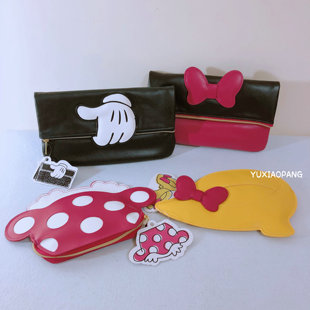 小可爱~日本 迪士尼disney米奇米妮PU皮制钱包零钱包笔袋收纳袋