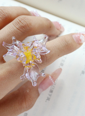 原创设计唯美鸢尾花戒指纯手工琉璃制作 烧玻璃戒指