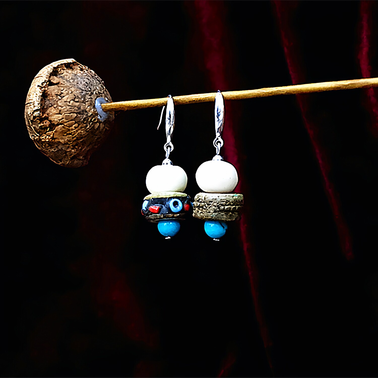 新款民族风藏式男款个性耳坠牦牛骨耳环纯银藏族蒙古耳饰男女通用