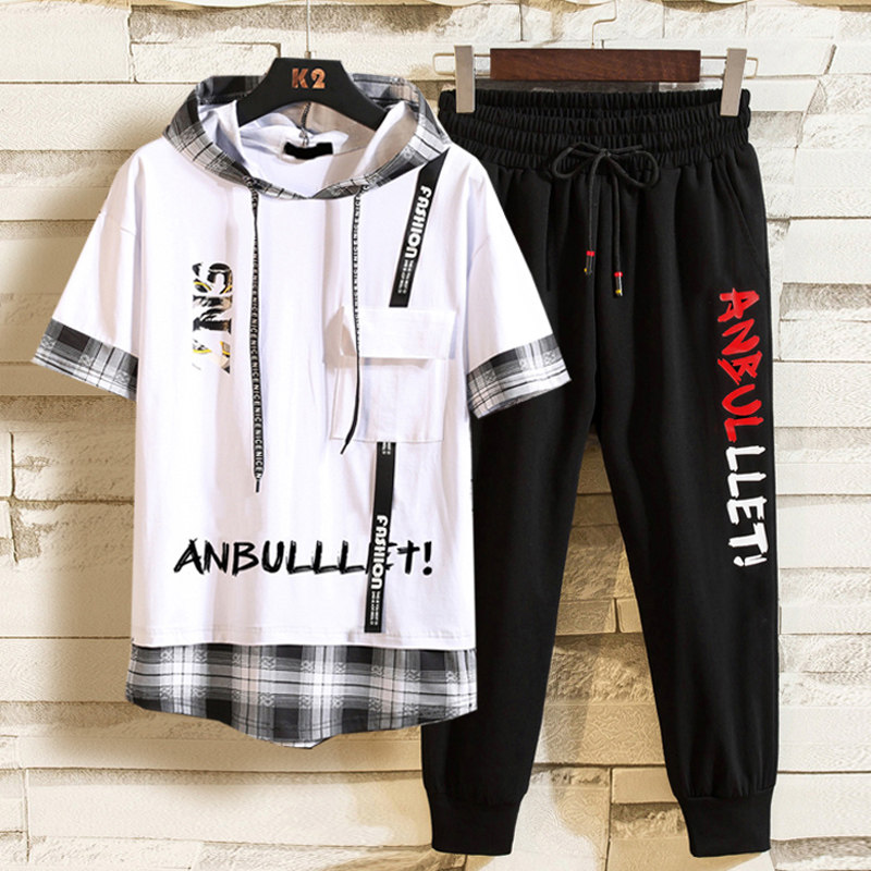 短袖t恤男卫衣夏季套装青少年初中学生高中纯棉夏装潮流帅气衣服