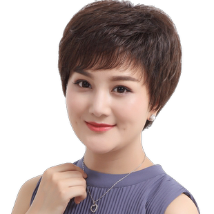 假发真发全真人发女短发妈妈全头套女士中老年自然真头发套短卷发