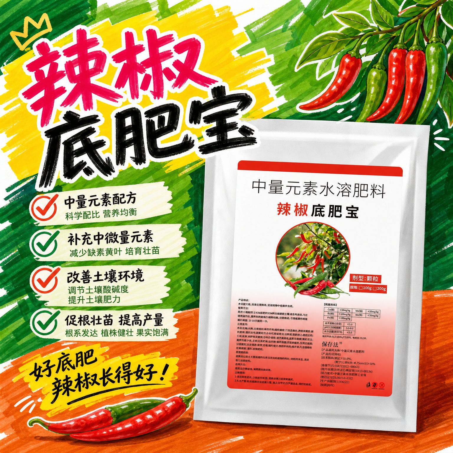 辣椒底肥宝促坐果率高防畸形果增色泽增重提质增产大好收成大丰收