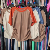 尾货短袖 瑜伽服运动紧身显瘦裸感速干圆领跳舞弹健身跑步抽绳上衣