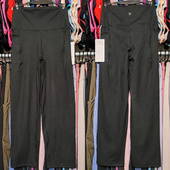 外贸健身裤 瑜伽运动跑步高腰速干紧身透气弹力口袋柔软黑色八分裤