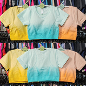 短袖 瑜伽服运动紧身显瘦镂空速干渐变弹跑步可拆卸胸垫健身上衣女