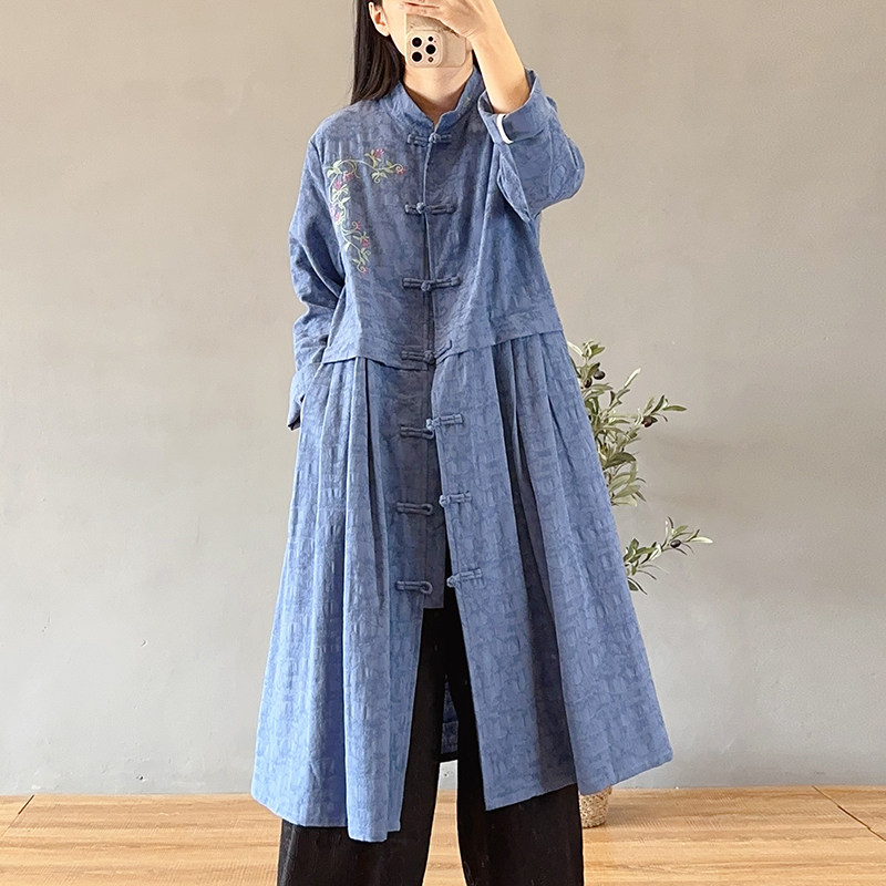 民族风复古文艺范刺绣棉麻薄外套女春秋长袖宽松森系长款风衣开衫,女装/女士精品,风衣,淘宝优惠券,粉丝福利购,淘宝优惠卷