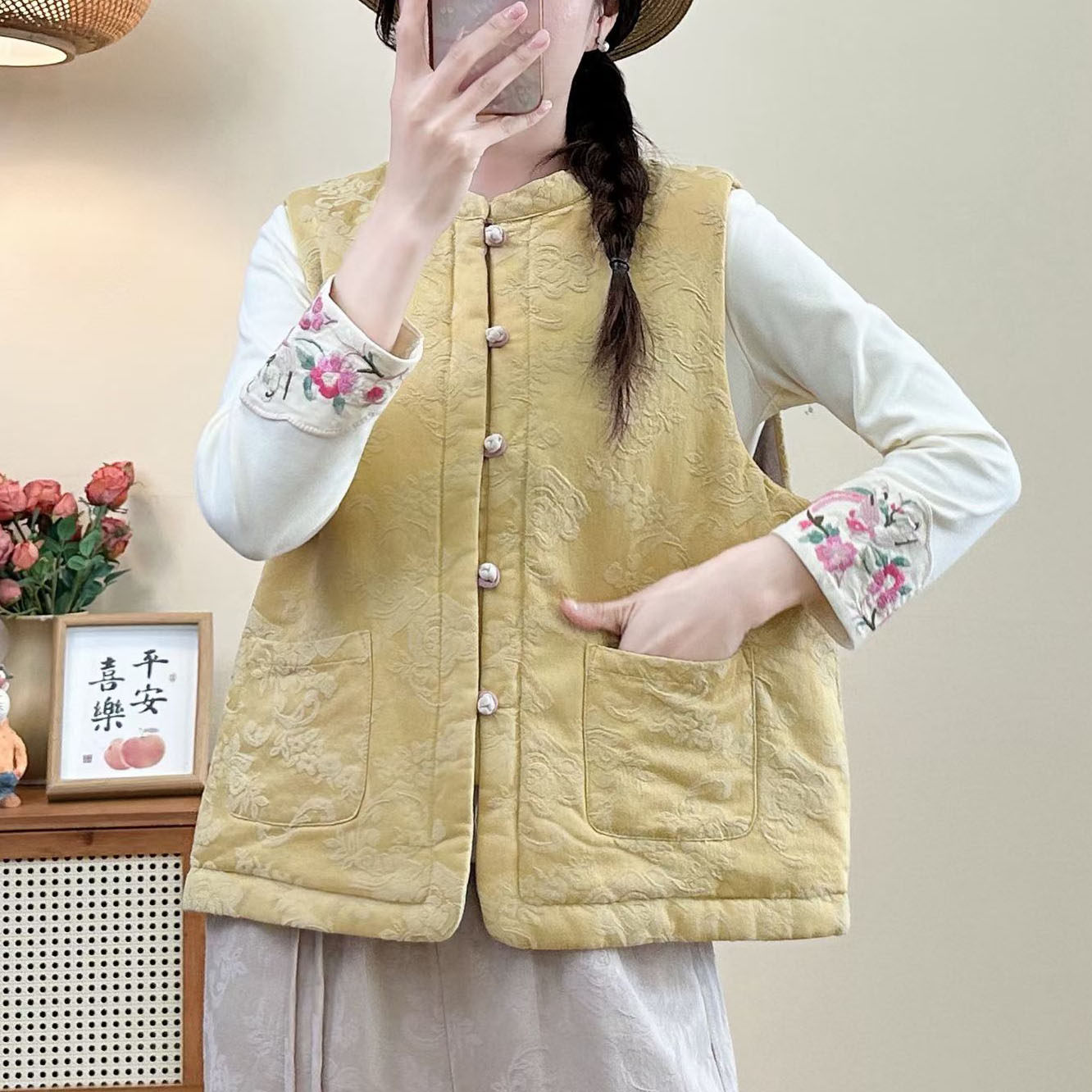 中国风复古文艺盘扣棉麻马夹外套女秋冬新中式禅意茶服上衣背心,女装/女士精品,马夹,淘宝优惠券,粉丝福利购,淘宝优惠卷