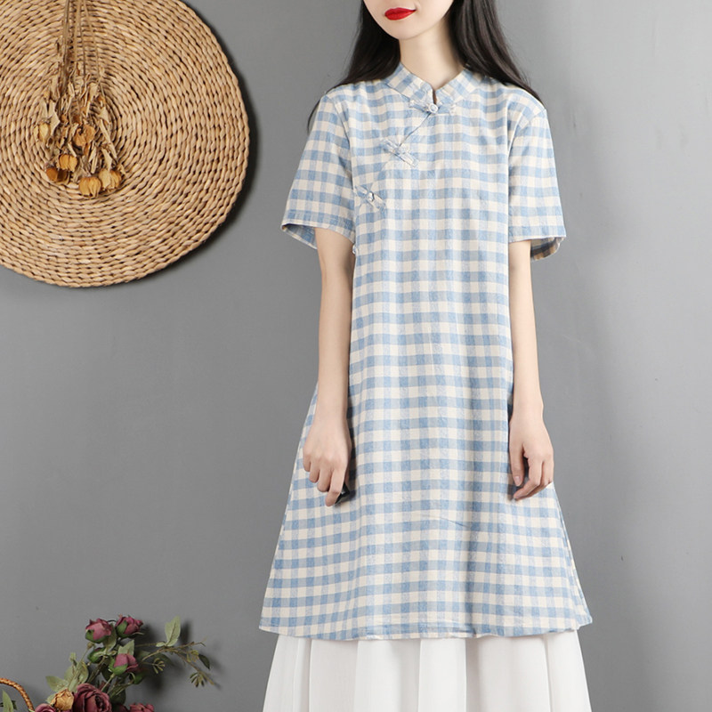 旗袍棉麻短袖中式风茶服复古盘扣