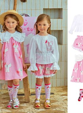 BabyKing 25夏季4BE新款女童棉防晒衬衫短裤套装可爱蝴蝶结公主裙