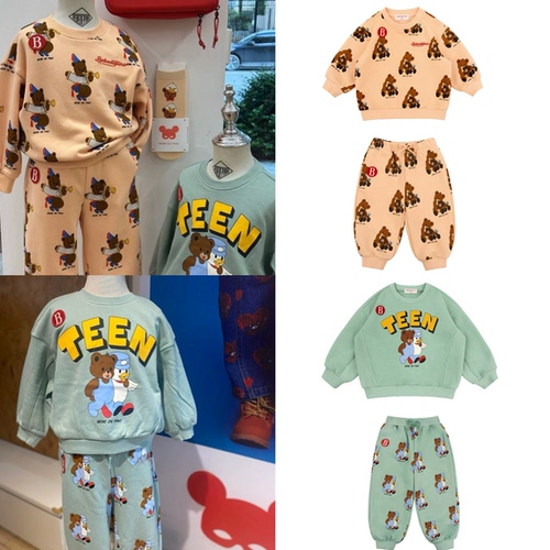 BabyKing 25秋冬新款BE男女童宝宝绿色好朋友宽松版卫衣运动套装
