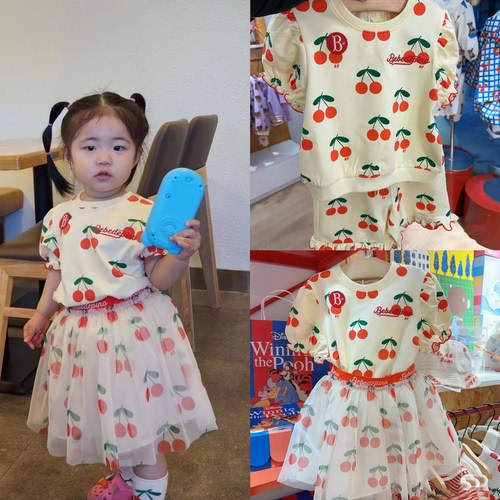 BabyKing 26BE夏款 Cherry满印樱桃粉色翻领短袖衬衫套装