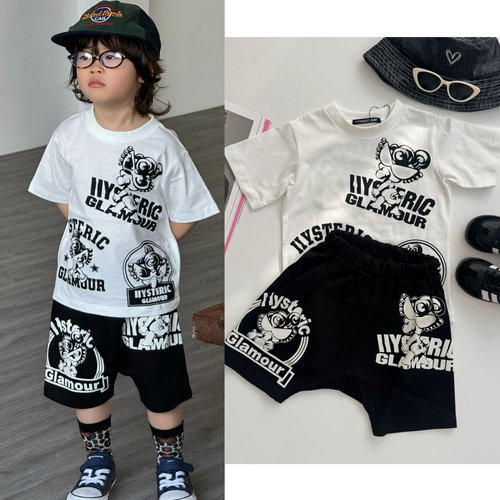 BabyKing 25新款黑超潮牌奶嘴logo头像设计短袖T恤屁屁印花短垮裤