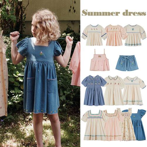 BabyKing儿童连衣裙2026夏季童装EM女童风重工刺绣花朵飞袖牛仔裙