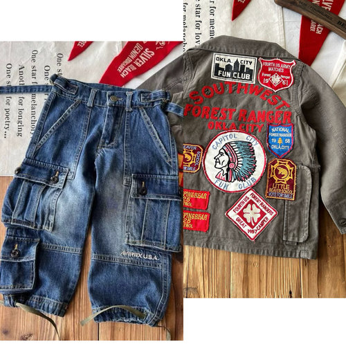 BabyKing25新品DD日系童装中古小众潮牌儿童多口袋工装牛仔裤长裤