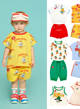 Babyking2024S/夏款儿童宝宝洋气个性牛仔翻领对开衬衫花边裤套装