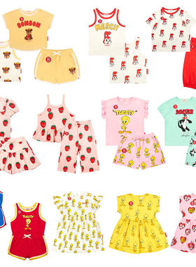 Babyking 2025夏款儿童宝宝洋气草莓满印薄荷绿短裤上衣套装