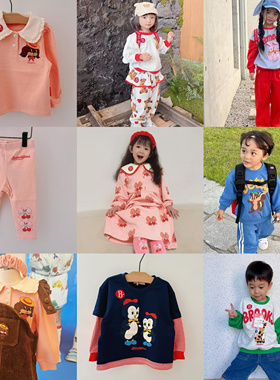 现货Babyking2024秋冬企鹅深蓝红白袖假两件T恤粉色爱心套装合集