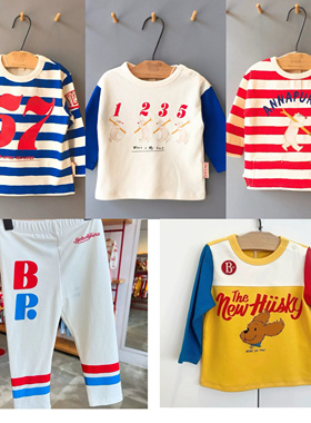 Babyking 25春款be经典儿童宝宝洋气可爱个性号蓝白条纹长袖T恤