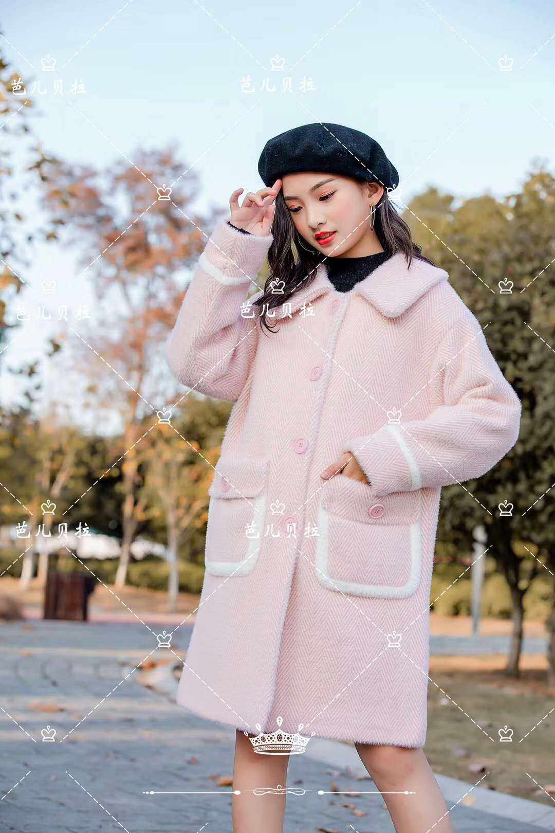 8952女童毛呢外套新款冬装粉色大衣冬季外套新款网红洋气韩版时尚