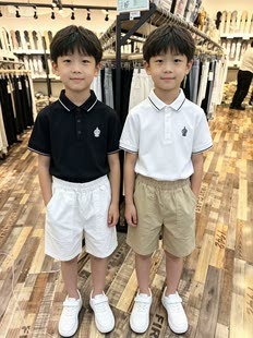 6805男女童皇冠刺绣Polo衫夏季纯棉短袖小中大童百搭休闲翻领上衣