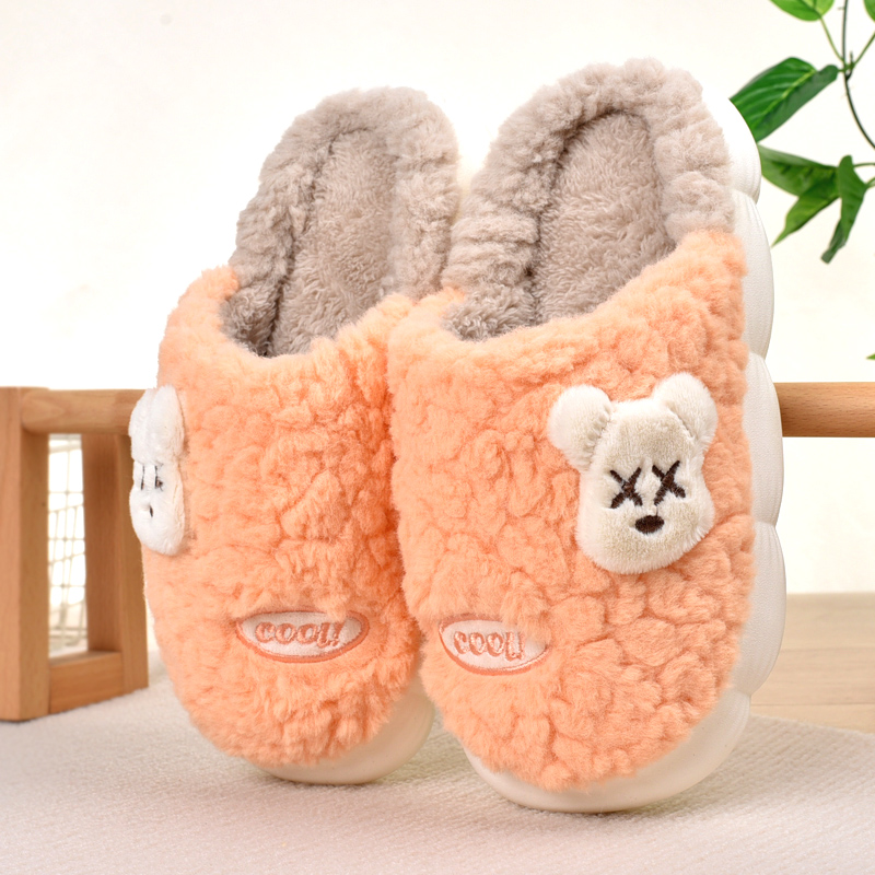 时尚可爱卡通萌萌熊女棉拖鞋韩版时尚厚底拖板室内秋冬保暖毛拖鞋