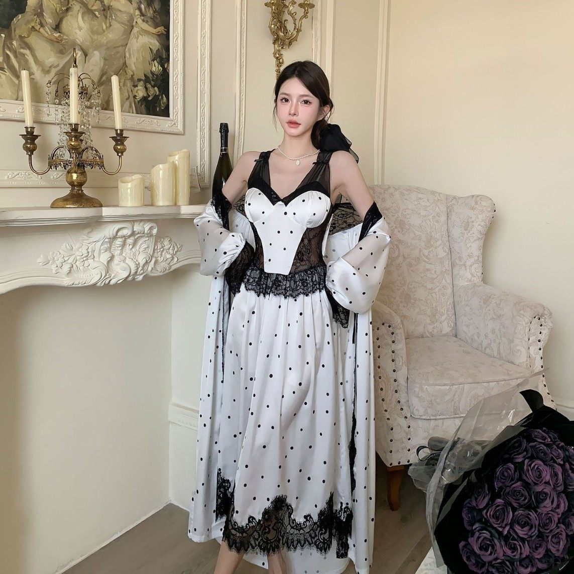 韩版带胸垫睡衣女春秋睡裙睡袍V领蕾丝甜美少女甜美风睡裙家居服,女士内衣/男士内衣/家居服,睡袍/浴袍,淘宝优惠券,粉丝福利购,淘宝优惠卷