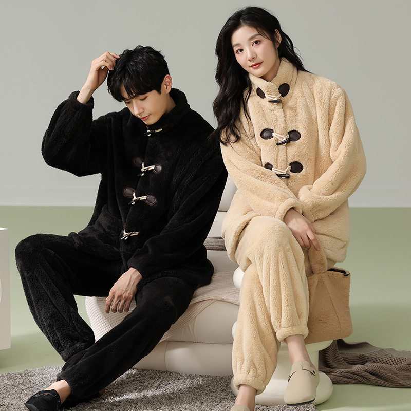 珊瑚绒情侣睡衣秋冬款2023新款加厚加绒可爱开衫潮法兰绒男女冬季