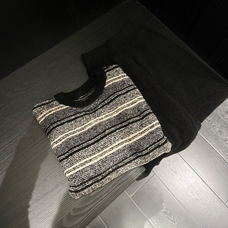 Yase【灰调雅絮】半边绒秋冬条纹软乎乎高级慵懒感气质长袖家居服