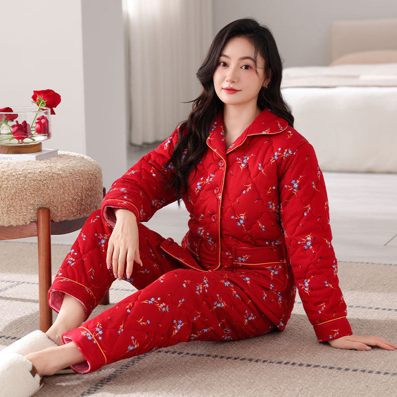 冬季夹棉睡衣女纯棉长袖三层加厚加绒棉袄冬天保暖妈妈家居服套装,女士内衣/男士内衣/家居服,睡袍/浴袍,淘宝优惠券,粉丝福利购,淘宝优惠卷