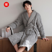 三层夹棉睡袍男士 加厚浴袍保暖晨袍高级感法兰绒男家居服睡衣 冬季