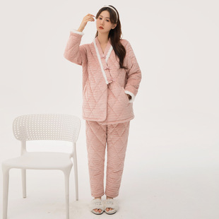 新款 冬季 睡衣女加厚外穿棉衣珊瑚绒保暖家居服套装 丽丝绒夹棉