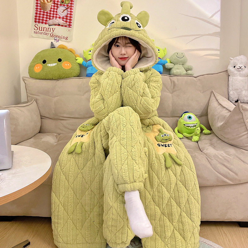 睡衣女冬季加绒加厚珊瑚绒三层夹棉袄保暖睡袍卡通家居服套装冬天,女士内衣/男士内衣/家居服,睡袍/浴袍,淘宝优惠券,粉丝福利购,淘宝优惠卷
