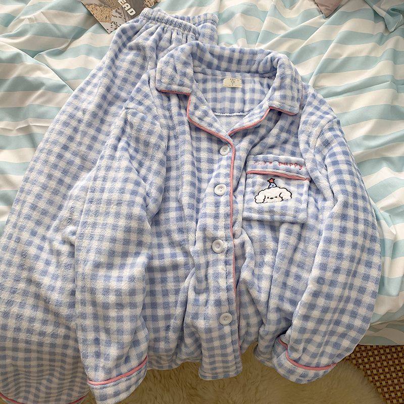 可爱小狗格子珊瑚绒睡衣女冬季2025新加绒加厚保暖学生家居服,女士内衣/男士内衣/家居服,睡袍/浴袍,淘宝优惠券,粉丝福利购,淘宝优惠卷