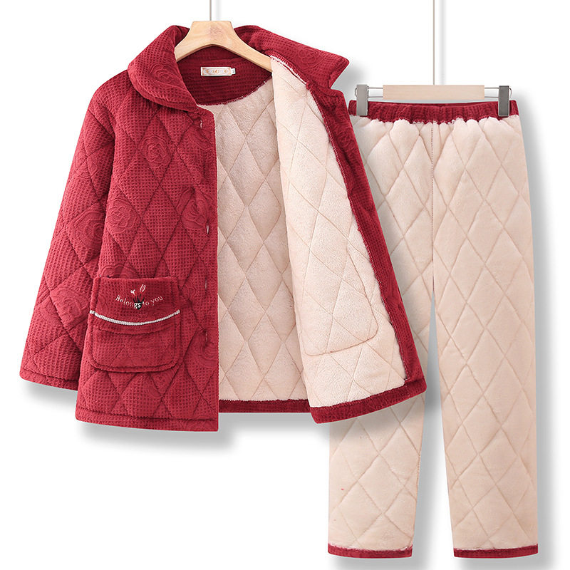 中老年人冬装女奶奶睡衣套装妈妈加绒加厚袄服居家服棉衣奶奶棉服