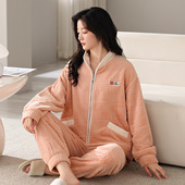 家居服套装 法兰绒新款 珊瑚绒女士加绒加厚保暖秋冬女款 睡衣女冬季