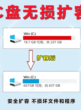 电脑C盘扩容安全无损系统盘清理C盘容量调整大小空间不足远程操作