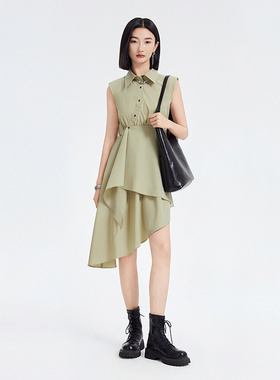 普普风个性不对称酷感衬衫连衣裙女2024夏季新款小众设计感21067