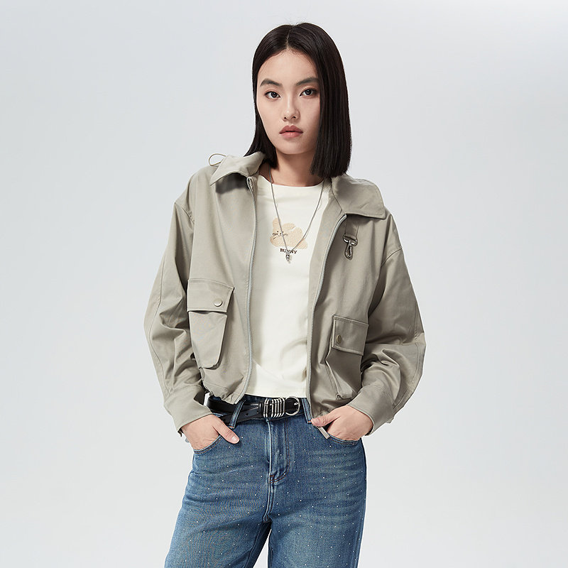 普普风商场同款2025年秋季工装风拉链外套宽松金属装饰外套23079,女装/女士精品,短外套,淘宝优惠券,粉丝福利购,淘宝优惠卷