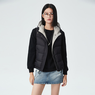 普普风商场同款2025新款休闲保暖90鸭绒羽绒服双色连帽羽绒马甲女
