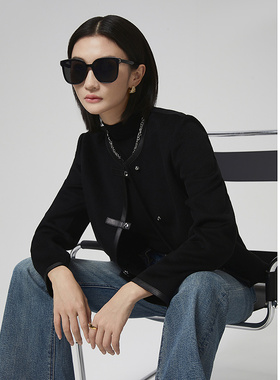 2024年秋季新款女装时尚简约潮酷拼皮小香风双面呢外套PD1D21605L