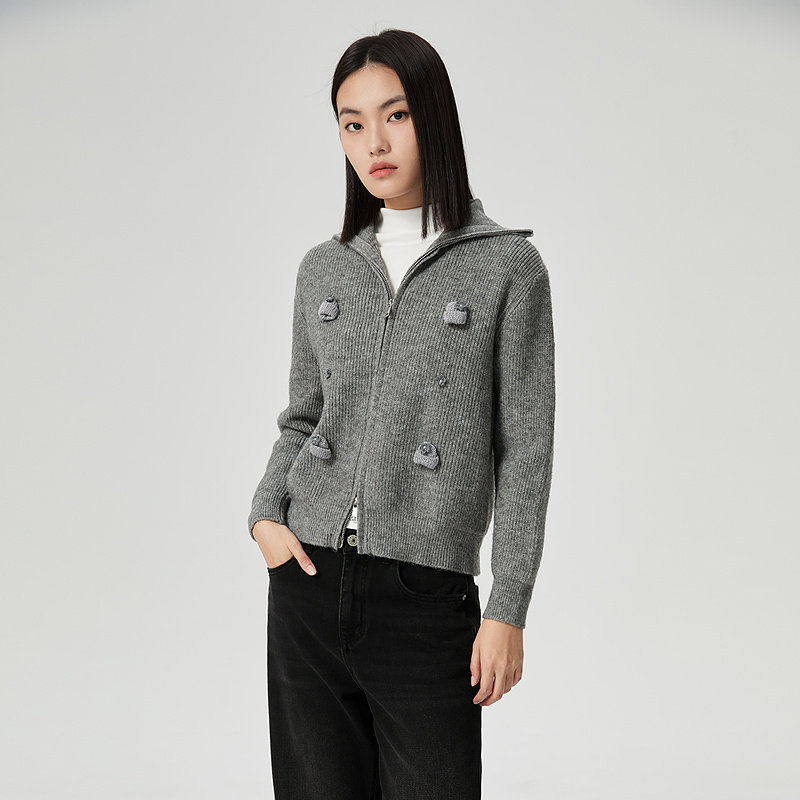 普普风商场同款宽松显瘦双拉链毛衣开衫圣诞帽装饰趣味翻领毛衫女,女装/女士精品,毛针织衫,淘宝优惠券,粉丝福利购,淘宝优惠卷