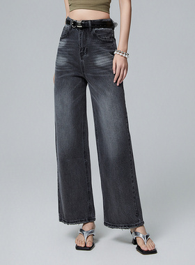 普普风复古宇宙星际重工洗水牛仔裤女2024早秋新款百搭裤子21463