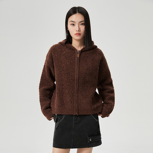 普普风商场同款慵懒风保暖毛茸茸拉链连帽外套软乎乎羊羔毛外套女