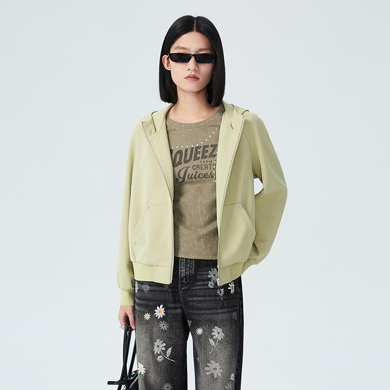 普普风商场同款休闲宽松连帽拉链帽衫外套软糯舒适带帽卫衣式外套