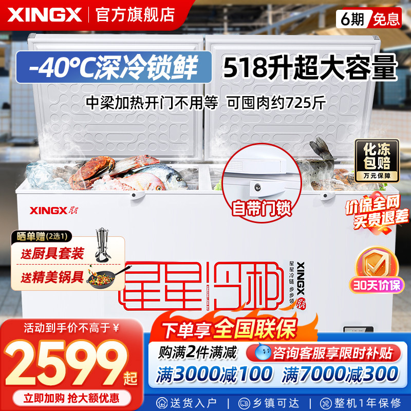 星星冰柜商用冷冻柜大容量冷藏冷冻卧式单温雪柜保鲜冷冻冰柜