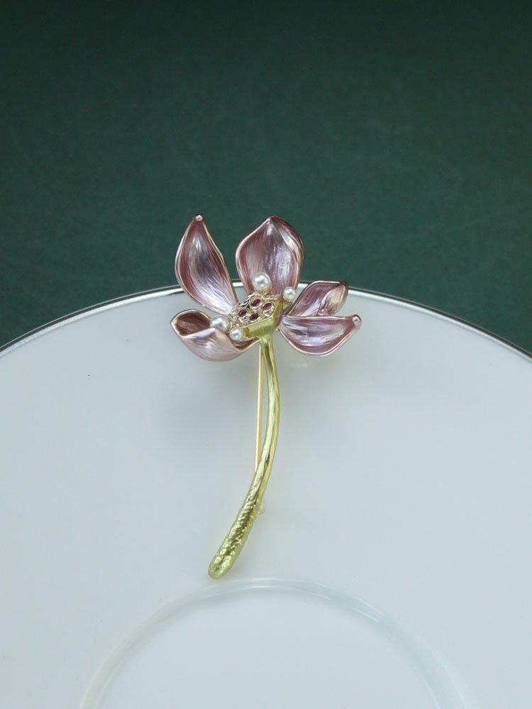 中国风粉色莲花胸针胸花