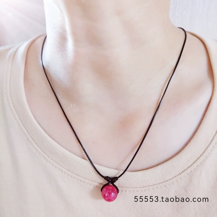 原创中国式古风项链天然12mm红纹玉石水晶手工编织绳女款简约项链