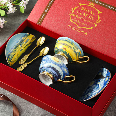 骨瓷梵高星空咖啡杯子高档精致对杯礼盒装订婚结婚新婚礼物送闺蜜