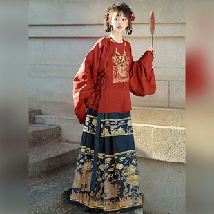 汉虞葵原创麒麟汉服女明制圆领大襟绣花琵琶袖短袄织金马面秋冬款